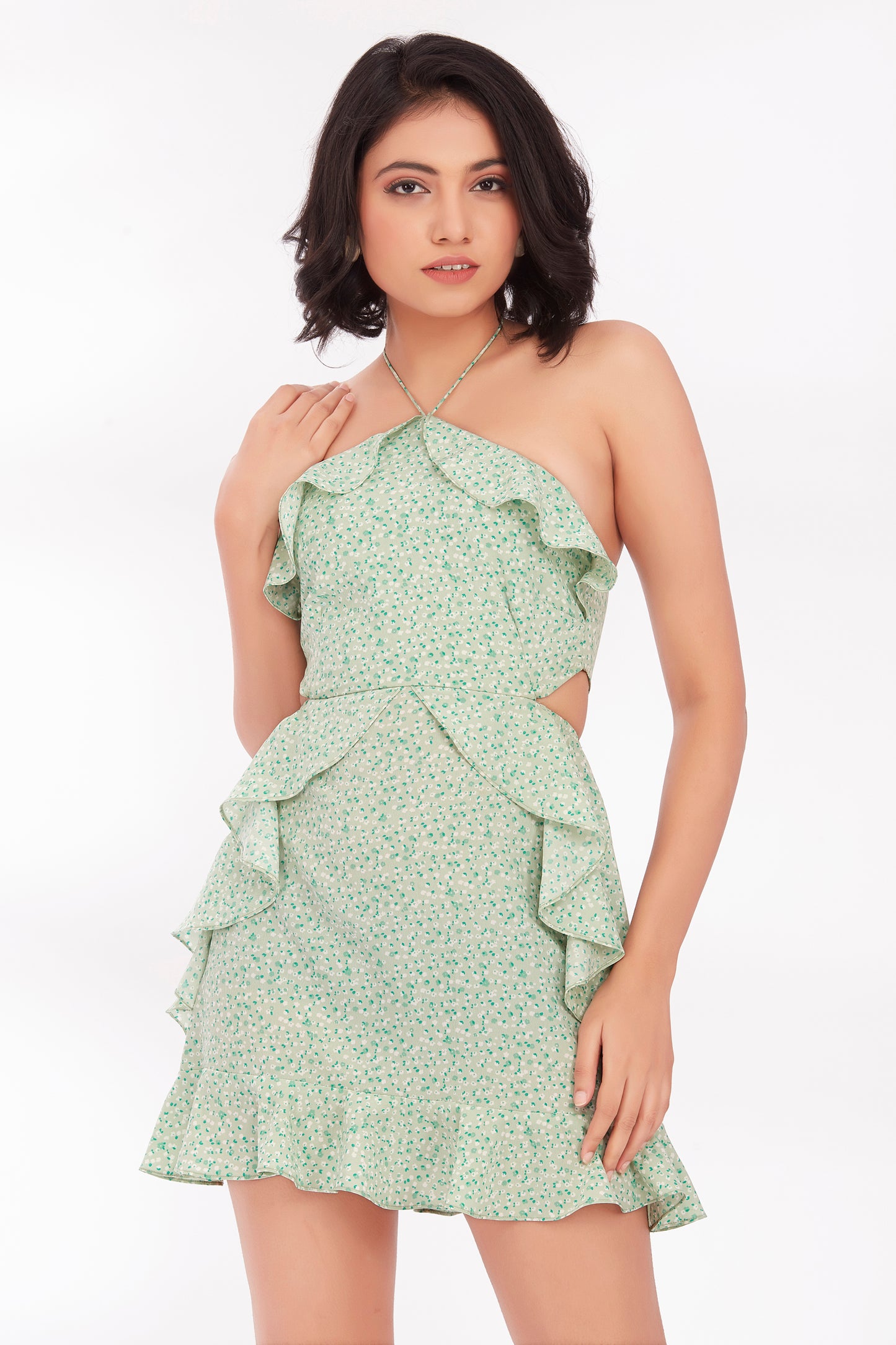 Green frontier flare dress