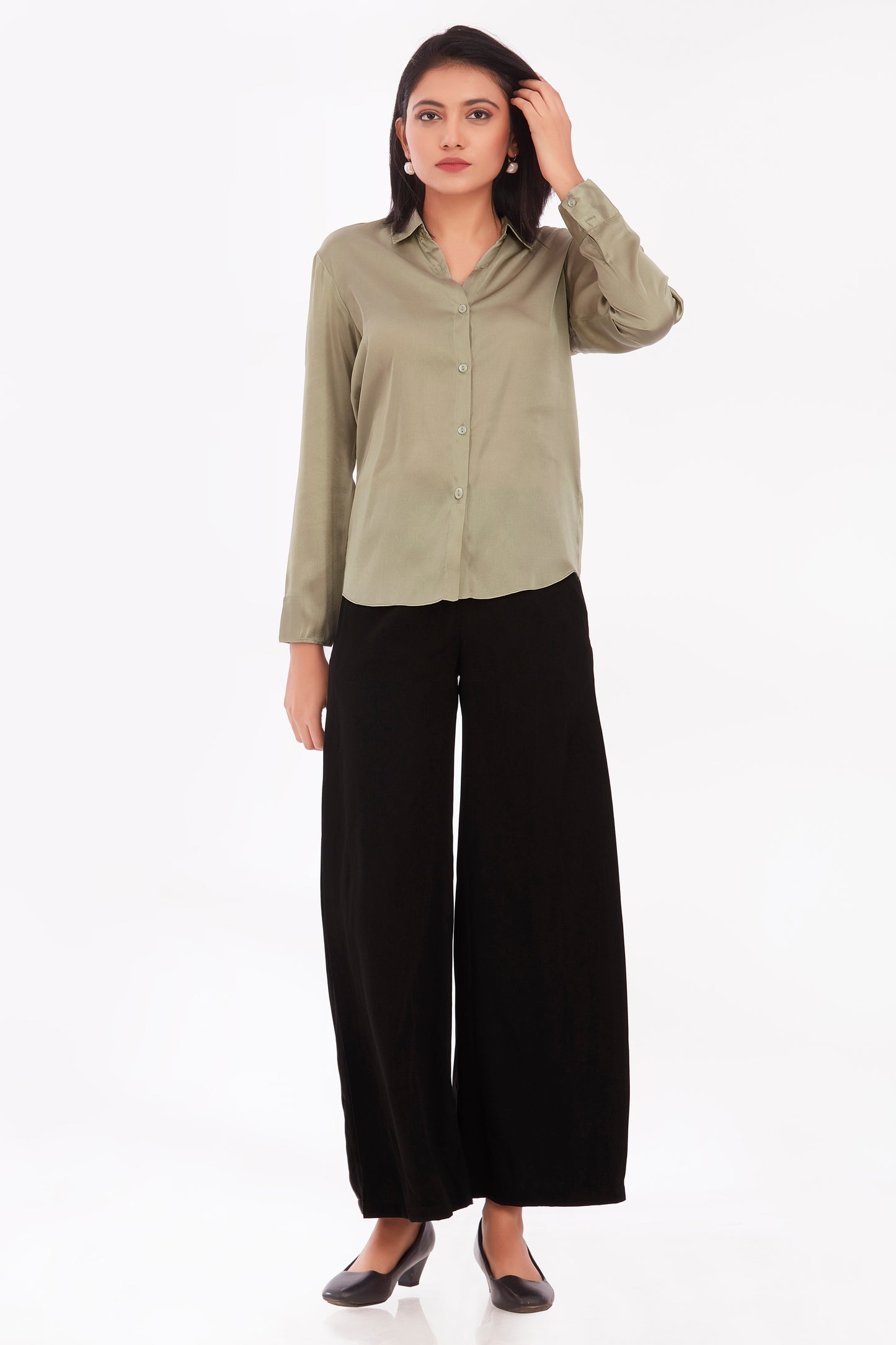 Khaki satin shirt