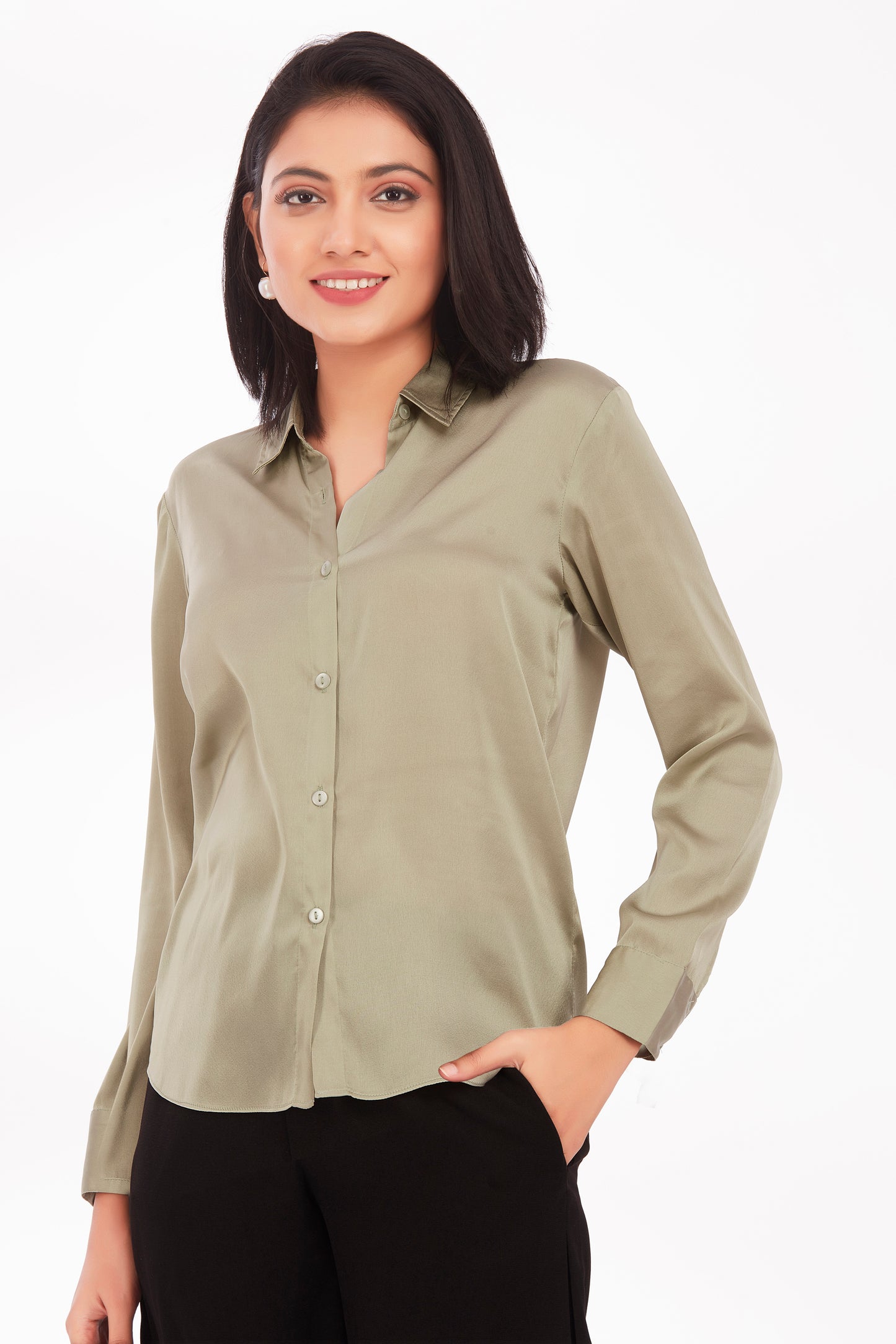 Khaki satin shirt