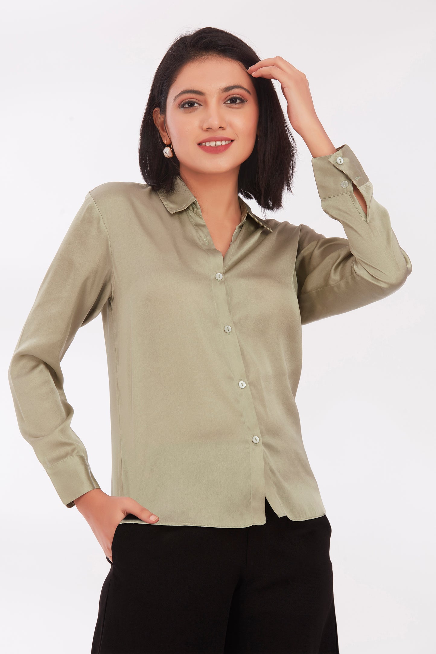 Khaki satin shirt