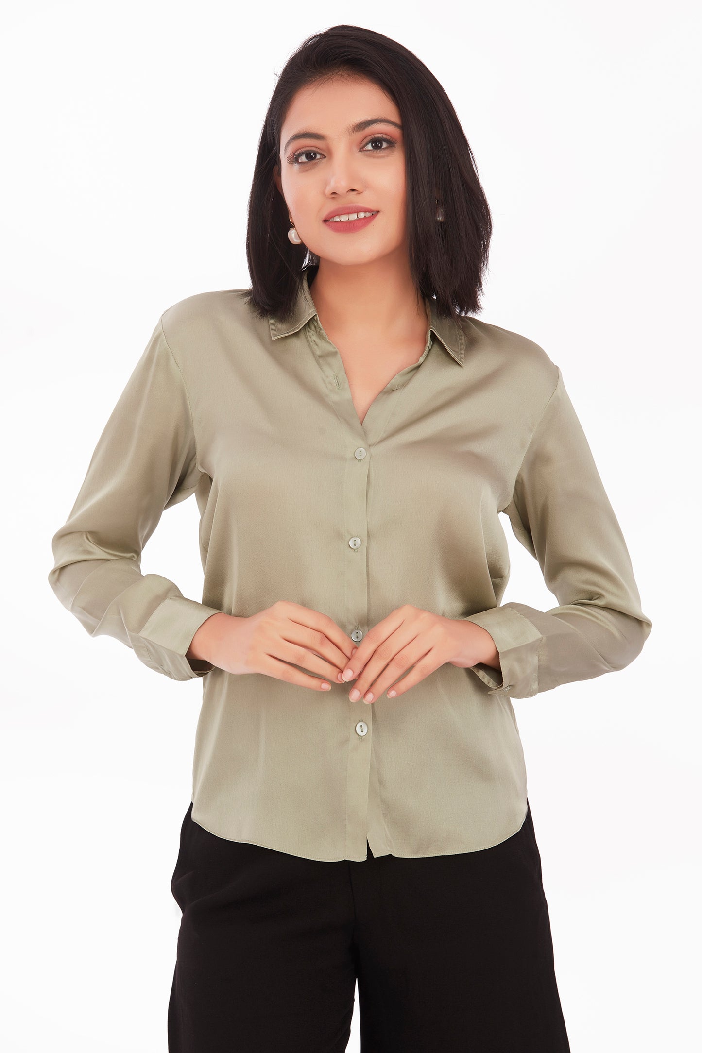 Khaki satin shirt