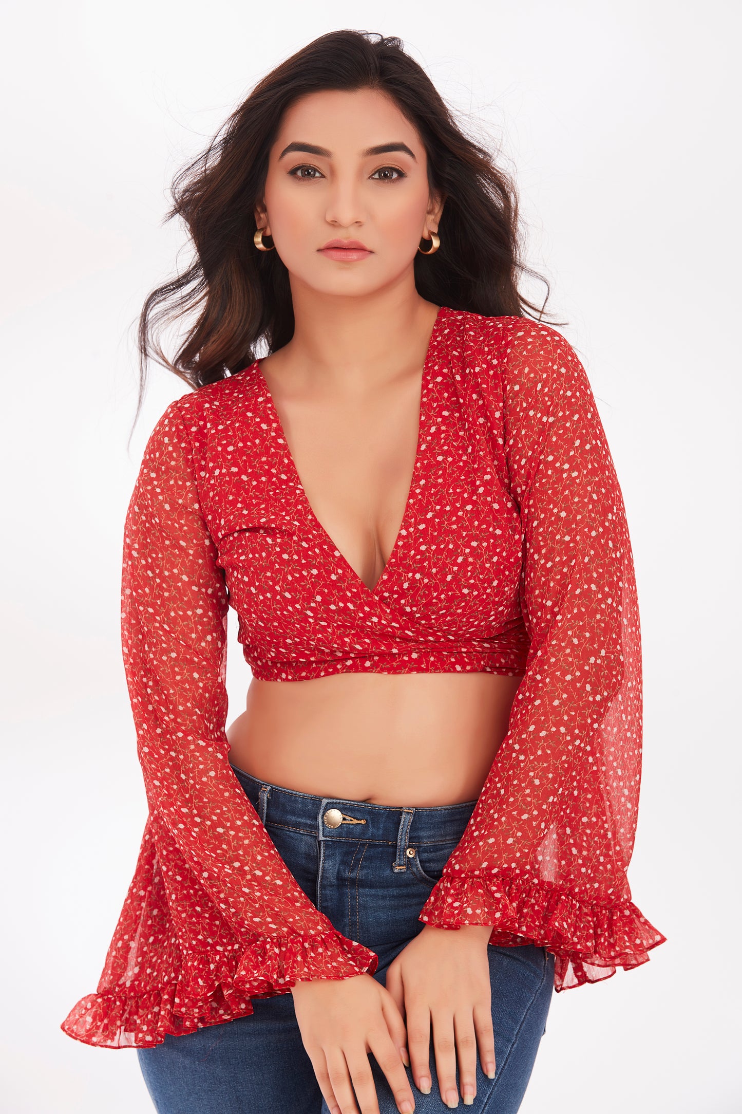 Ditsy front tie up top