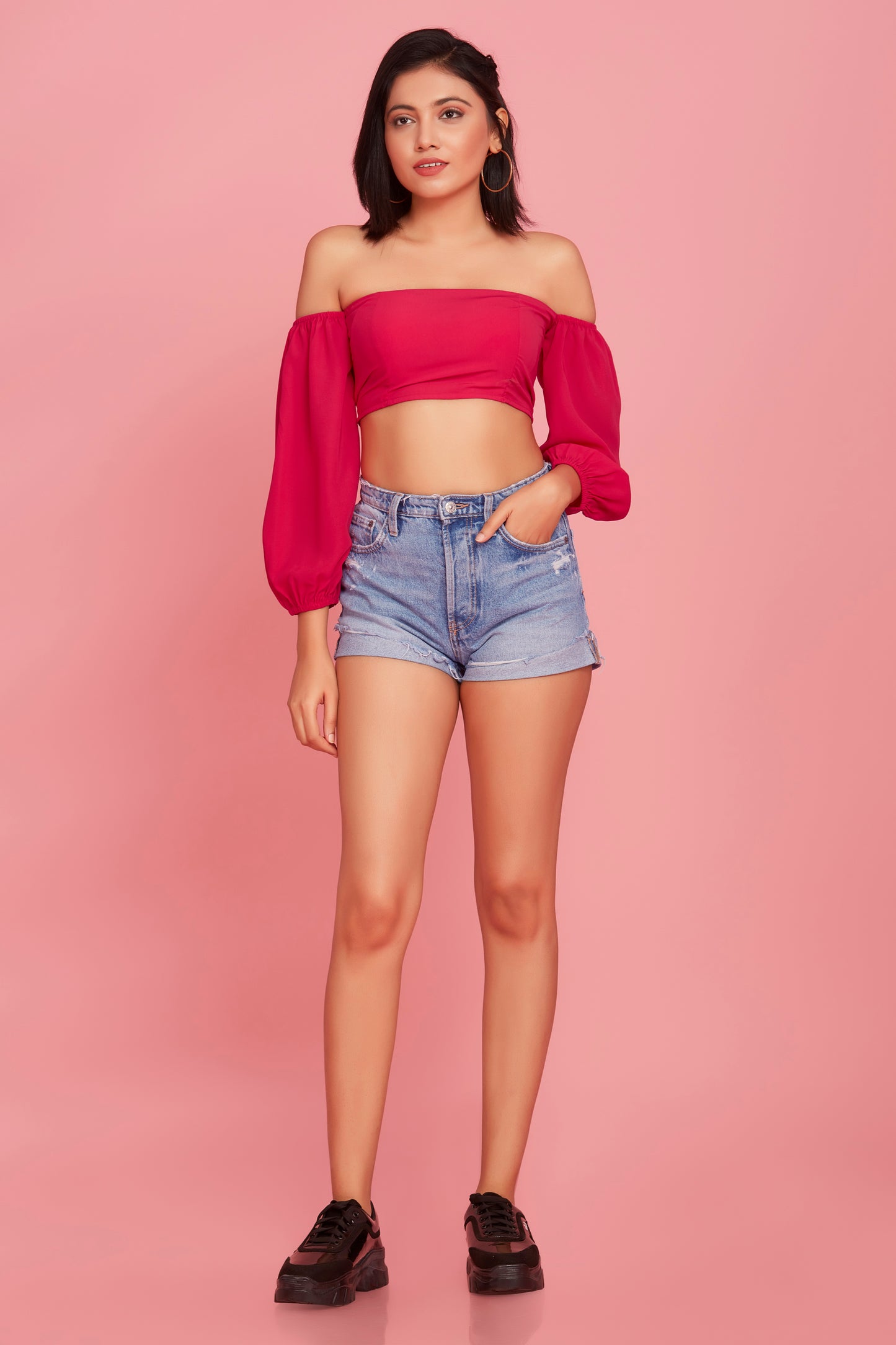 Pink pearl off shoulder top
