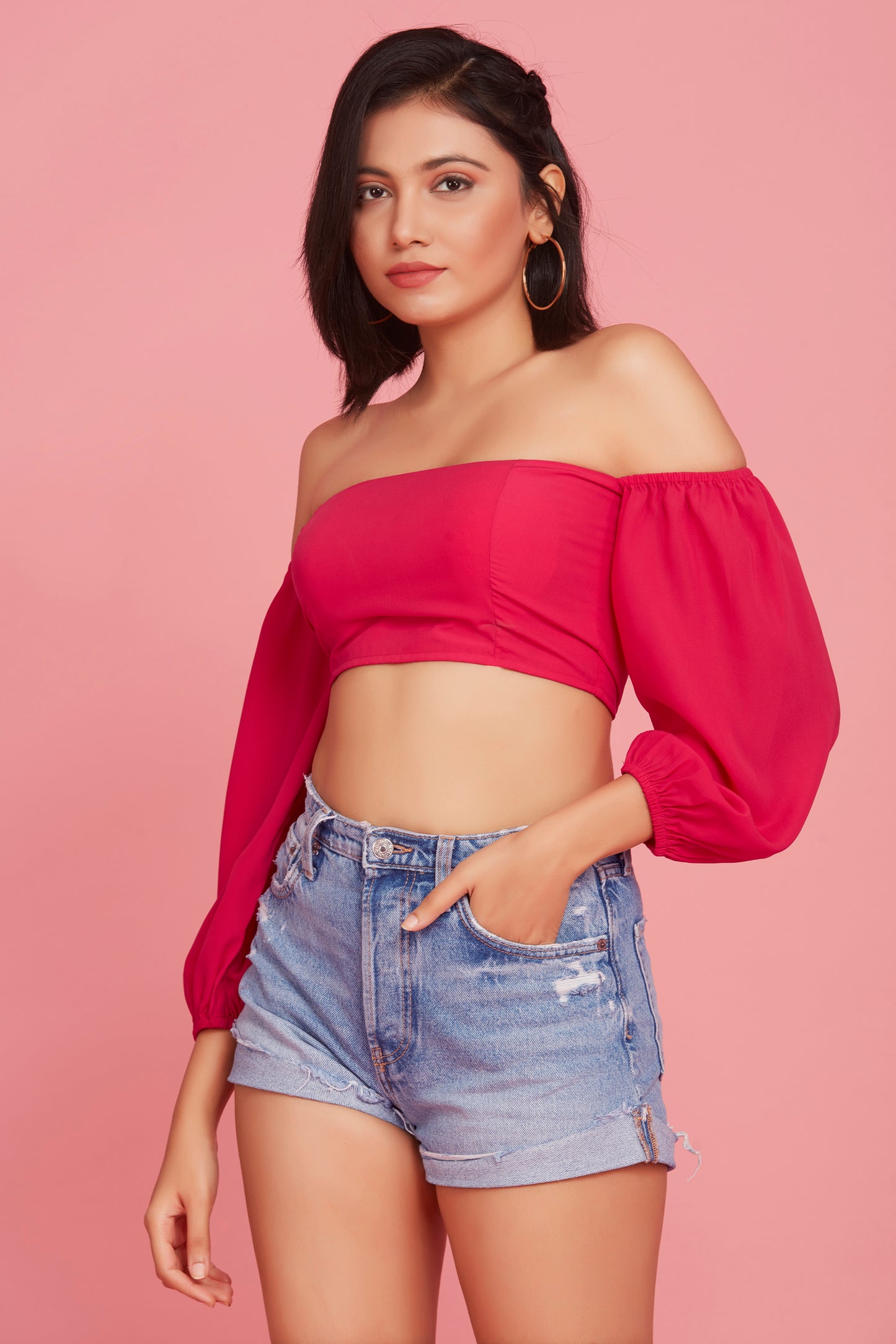 Pink pearl off shoulder top