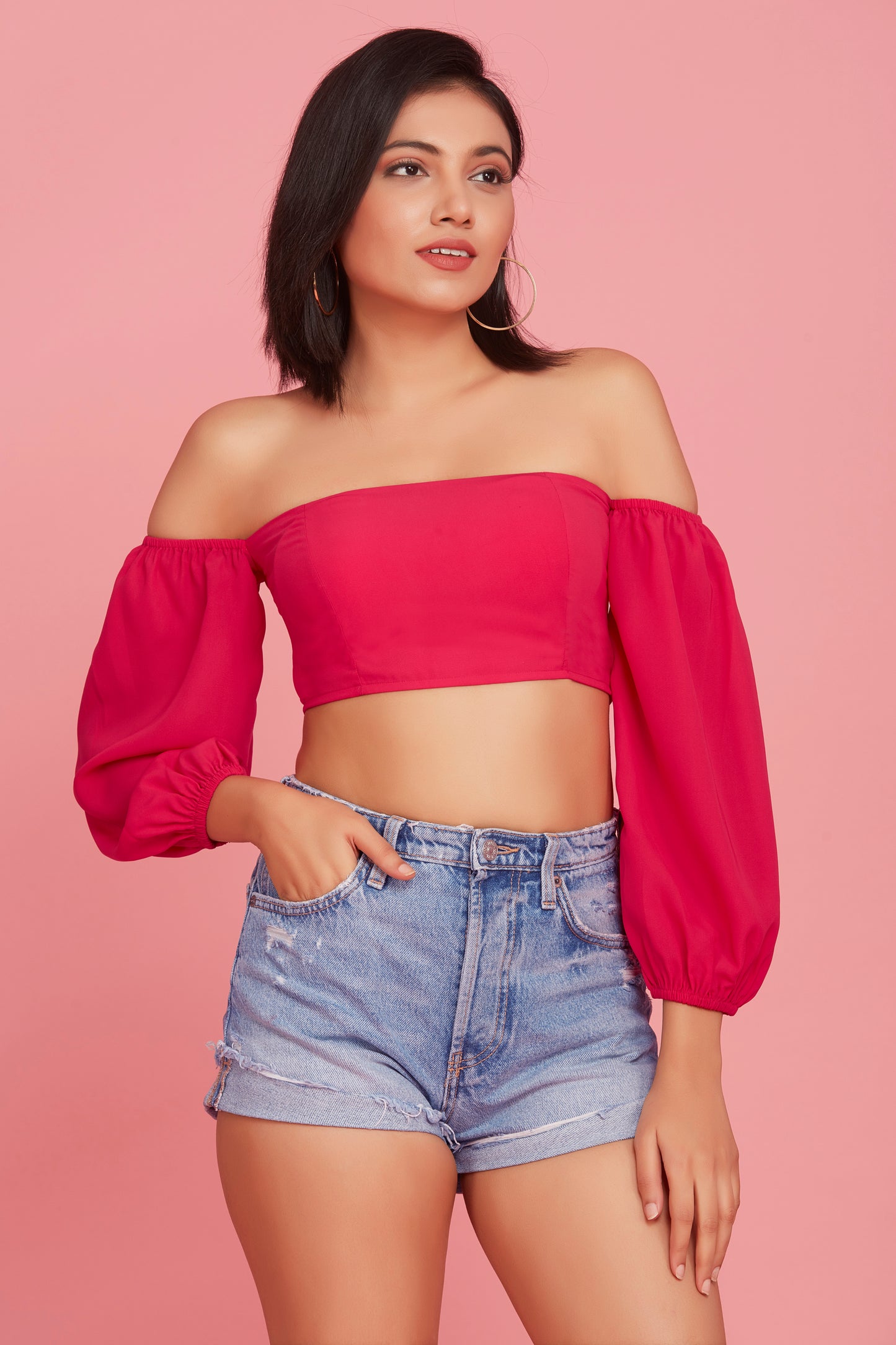 Pink pearl off shoulder top