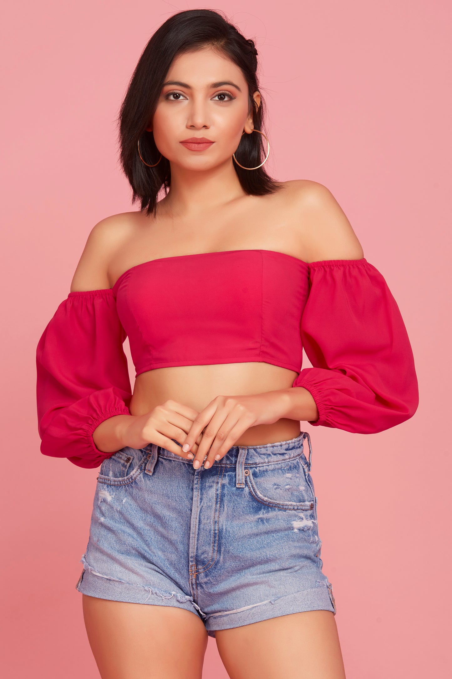 Pink pearl off shoulder top