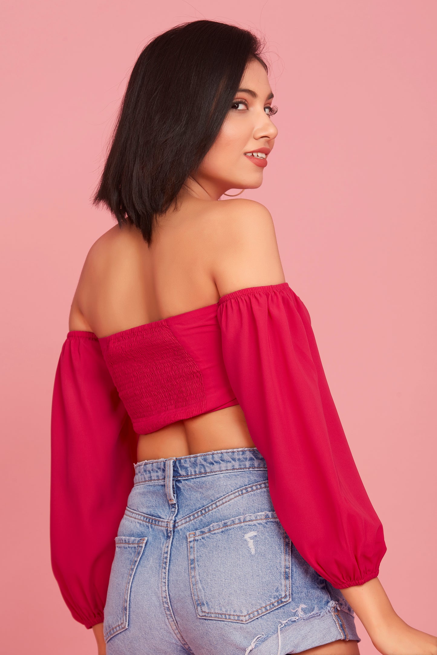Pink pearl off shoulder top