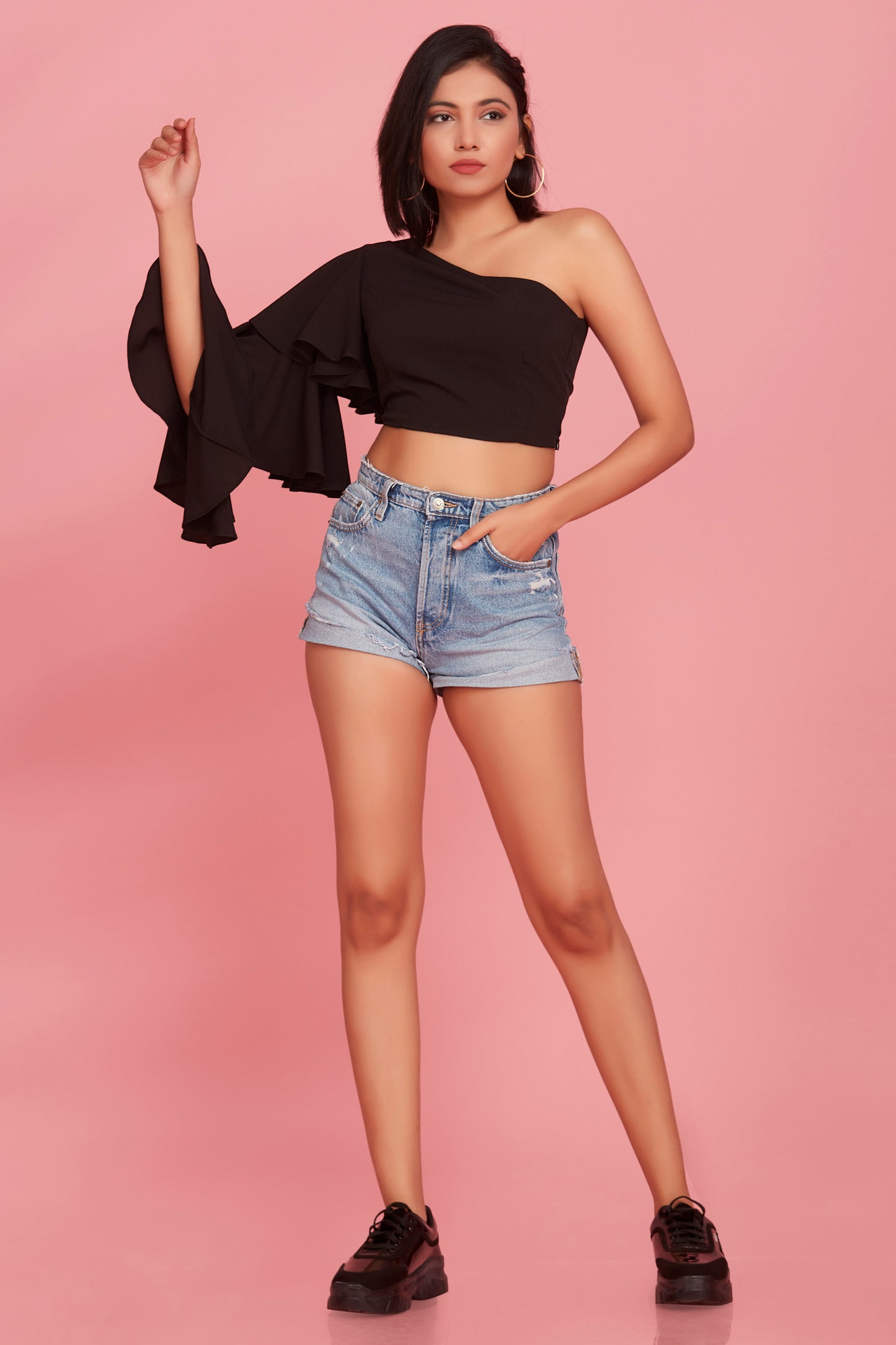 Black layered frill top