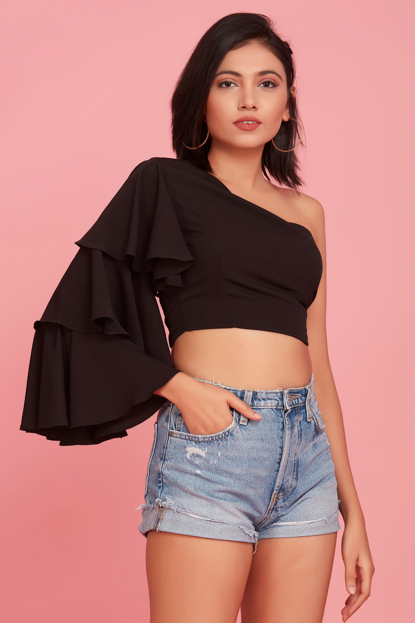 Black layered frill top