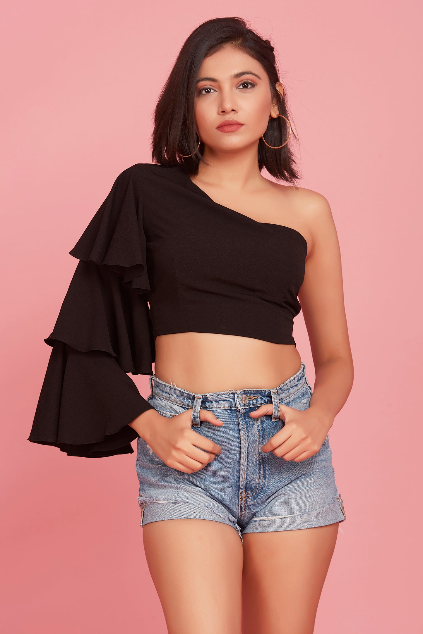 Black layered frill top