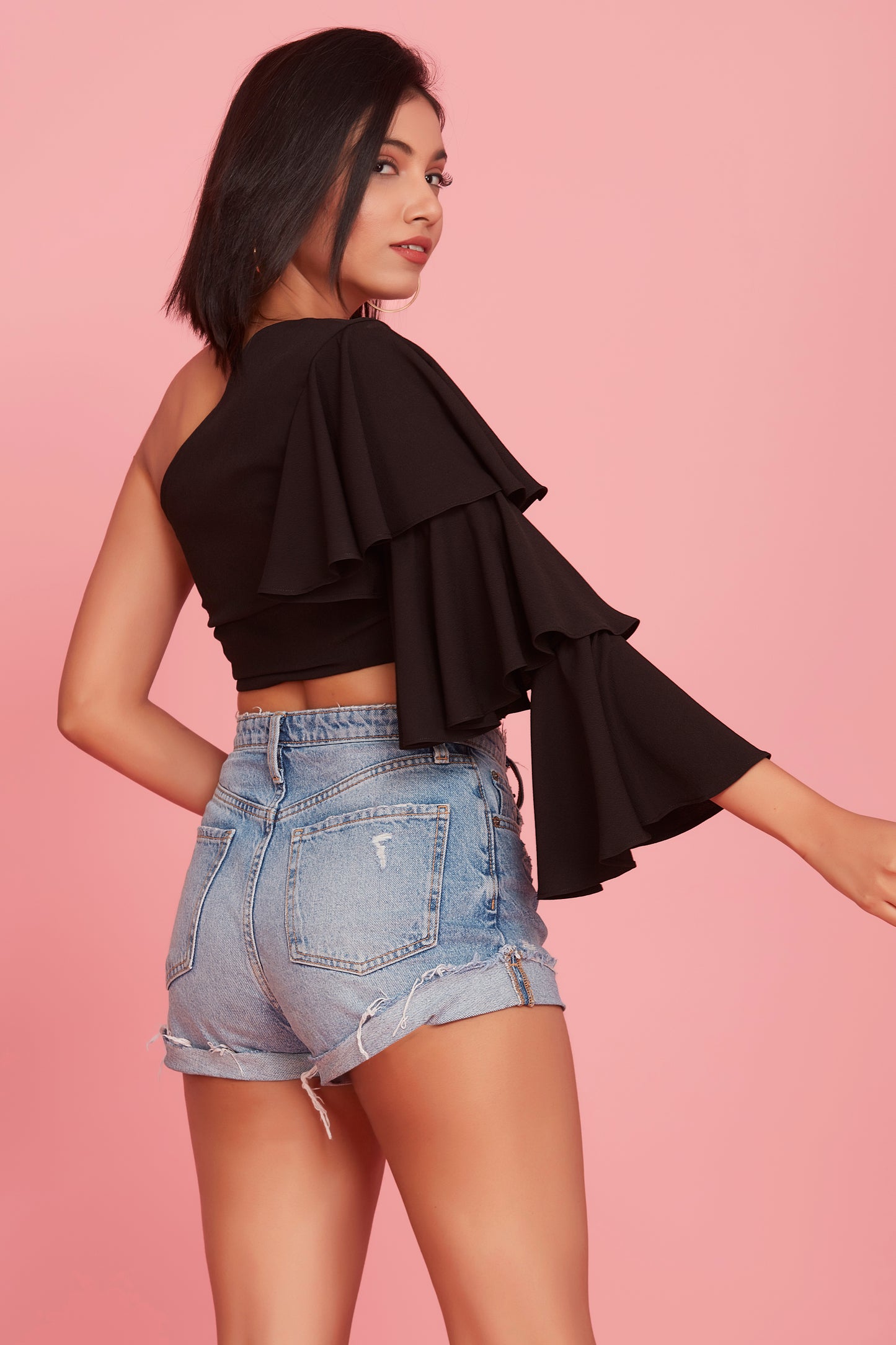 Black layered frill top