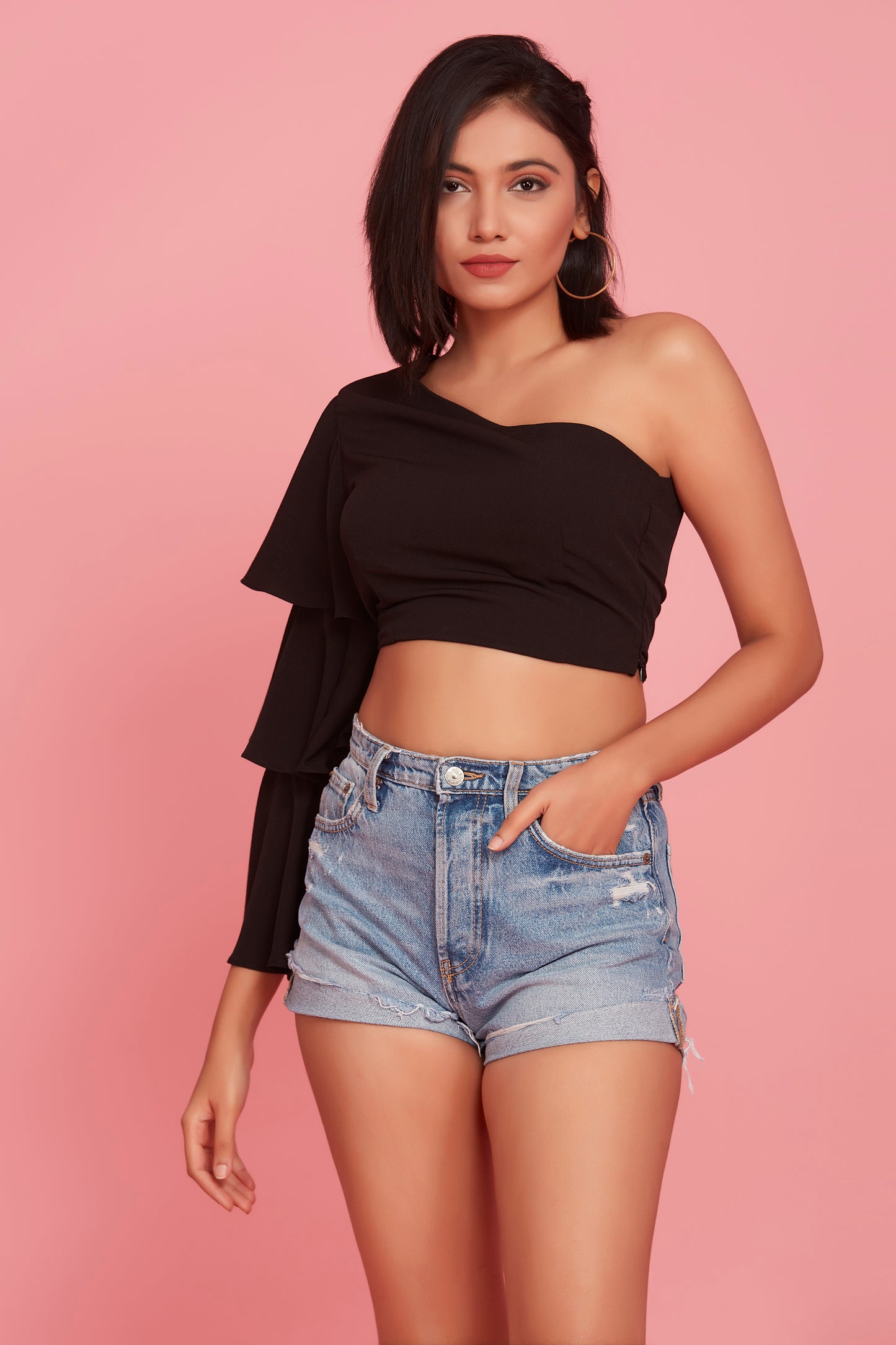 Black layered frill top