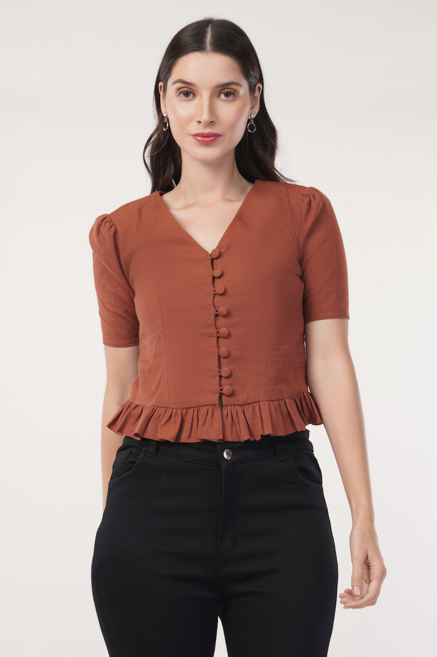 Button up V neck top