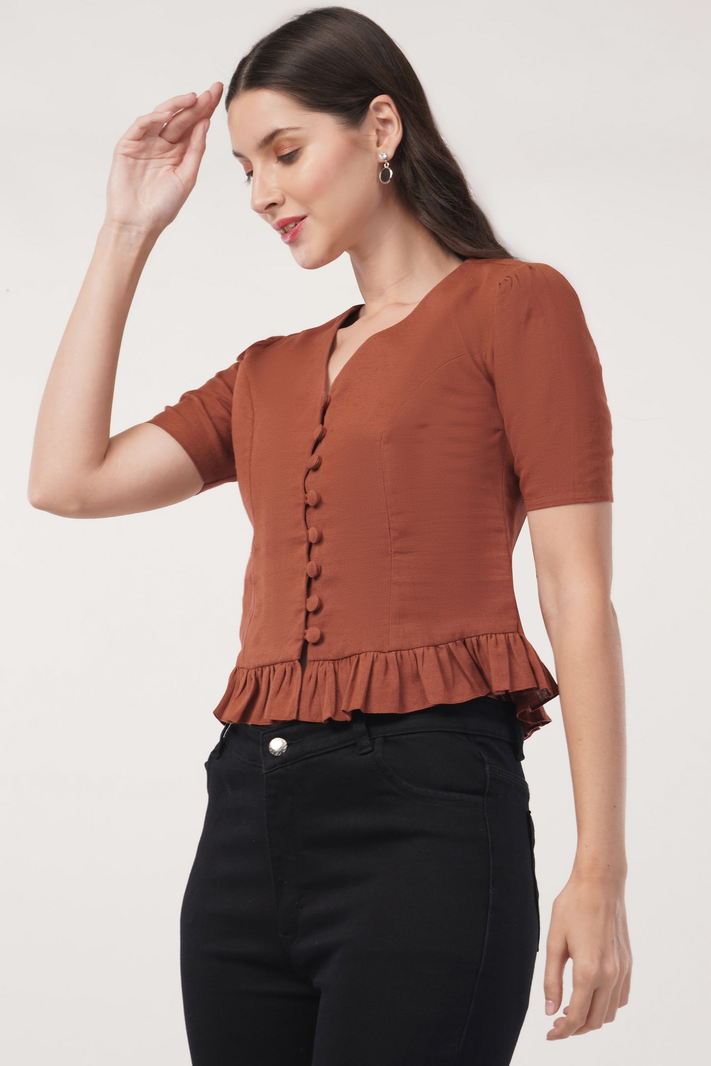 Button up V neck top