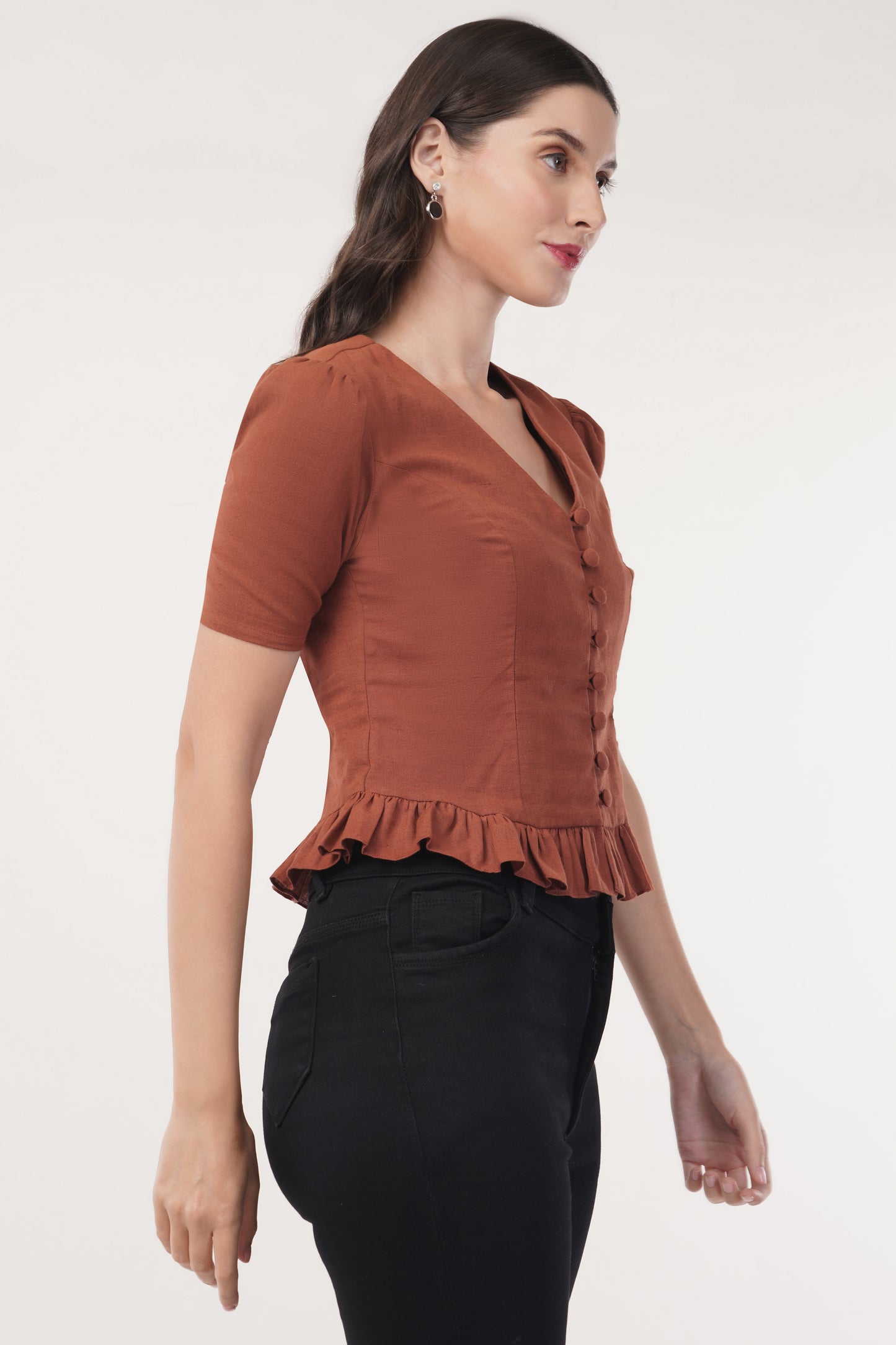 Button up V neck top