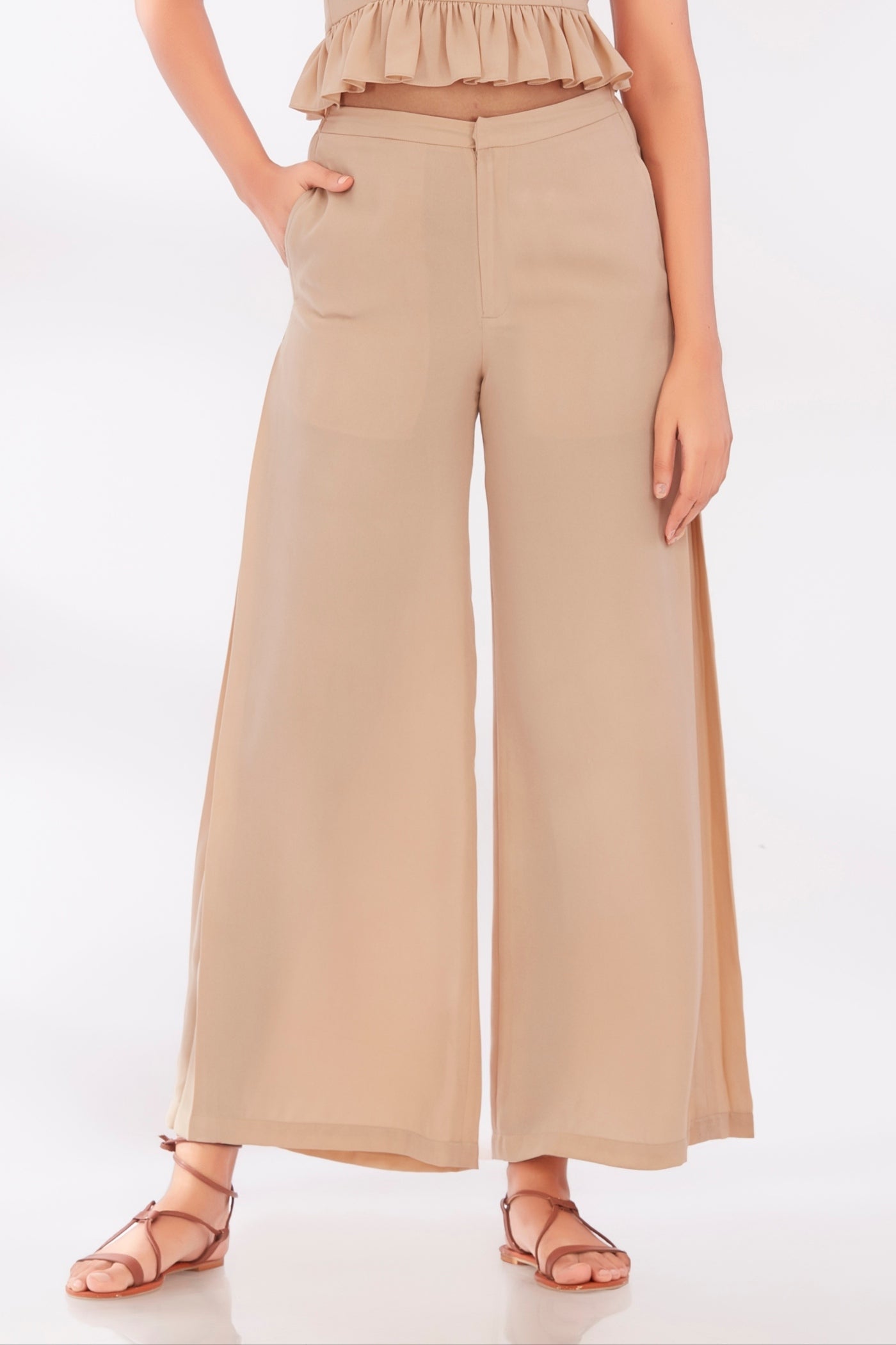 Beige slit pants