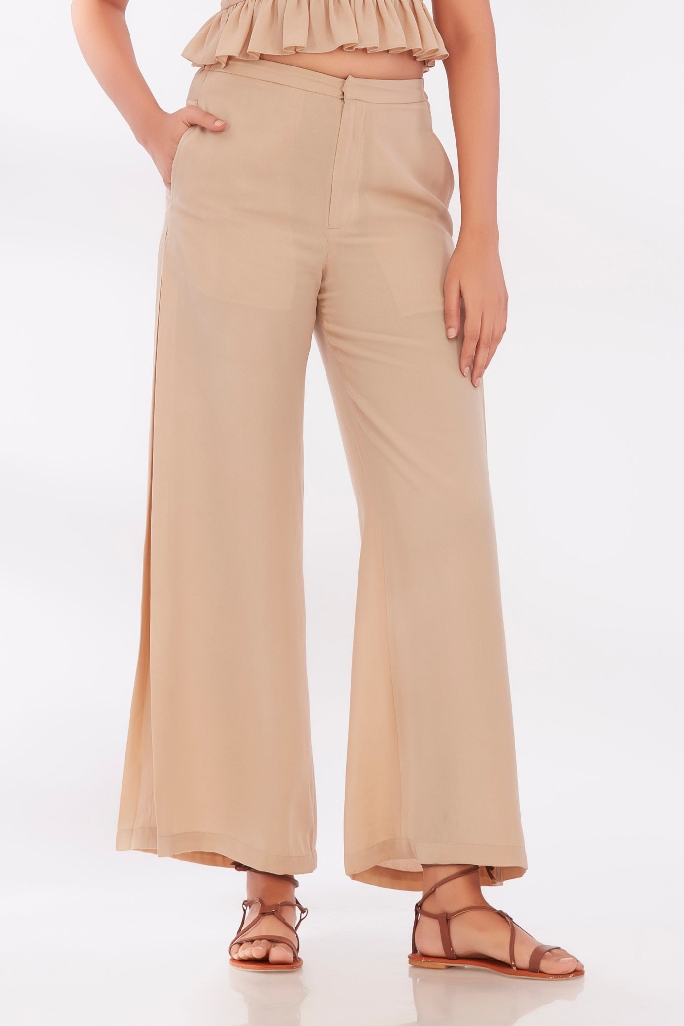 Beige slit pants