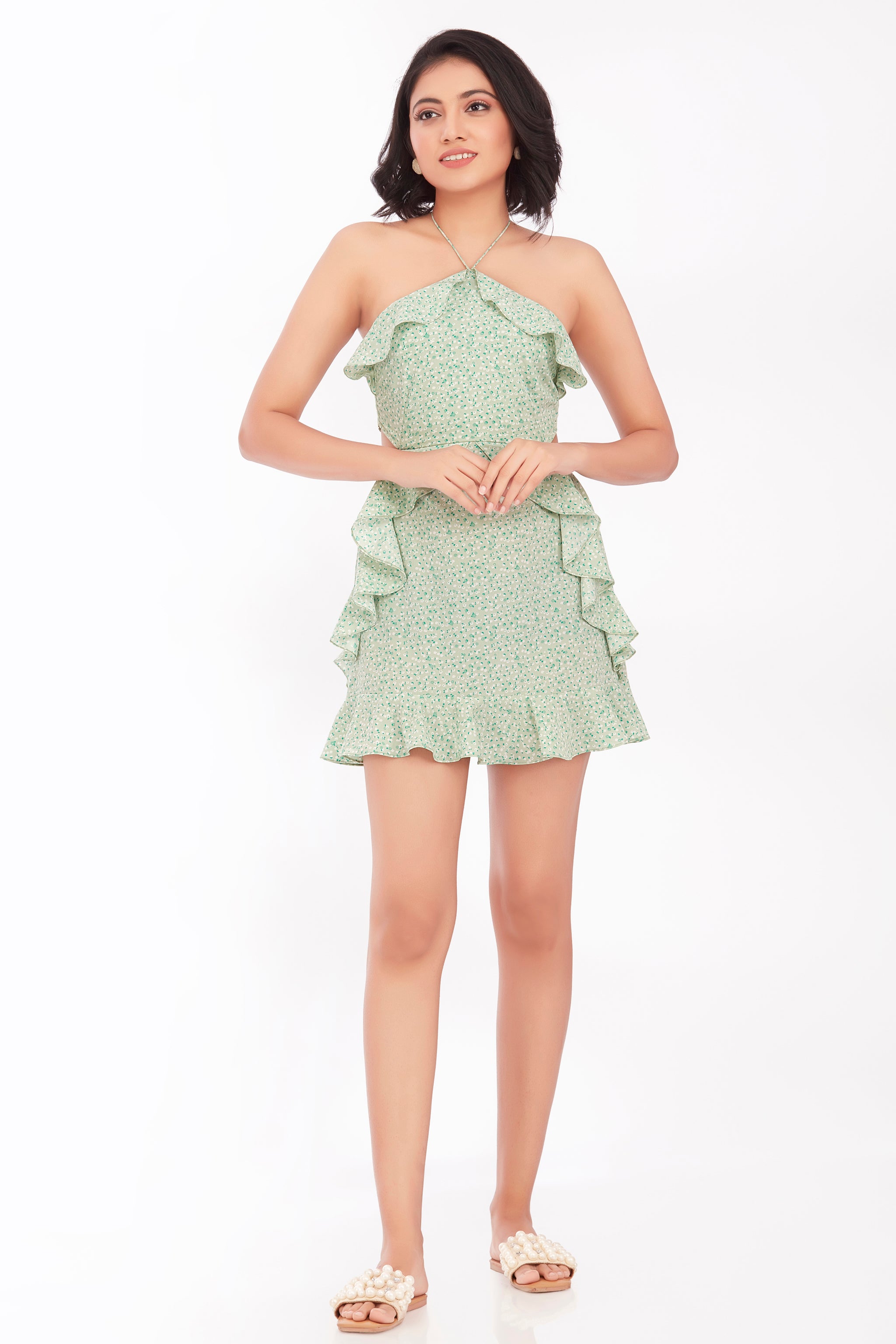 Green frontier flare dress