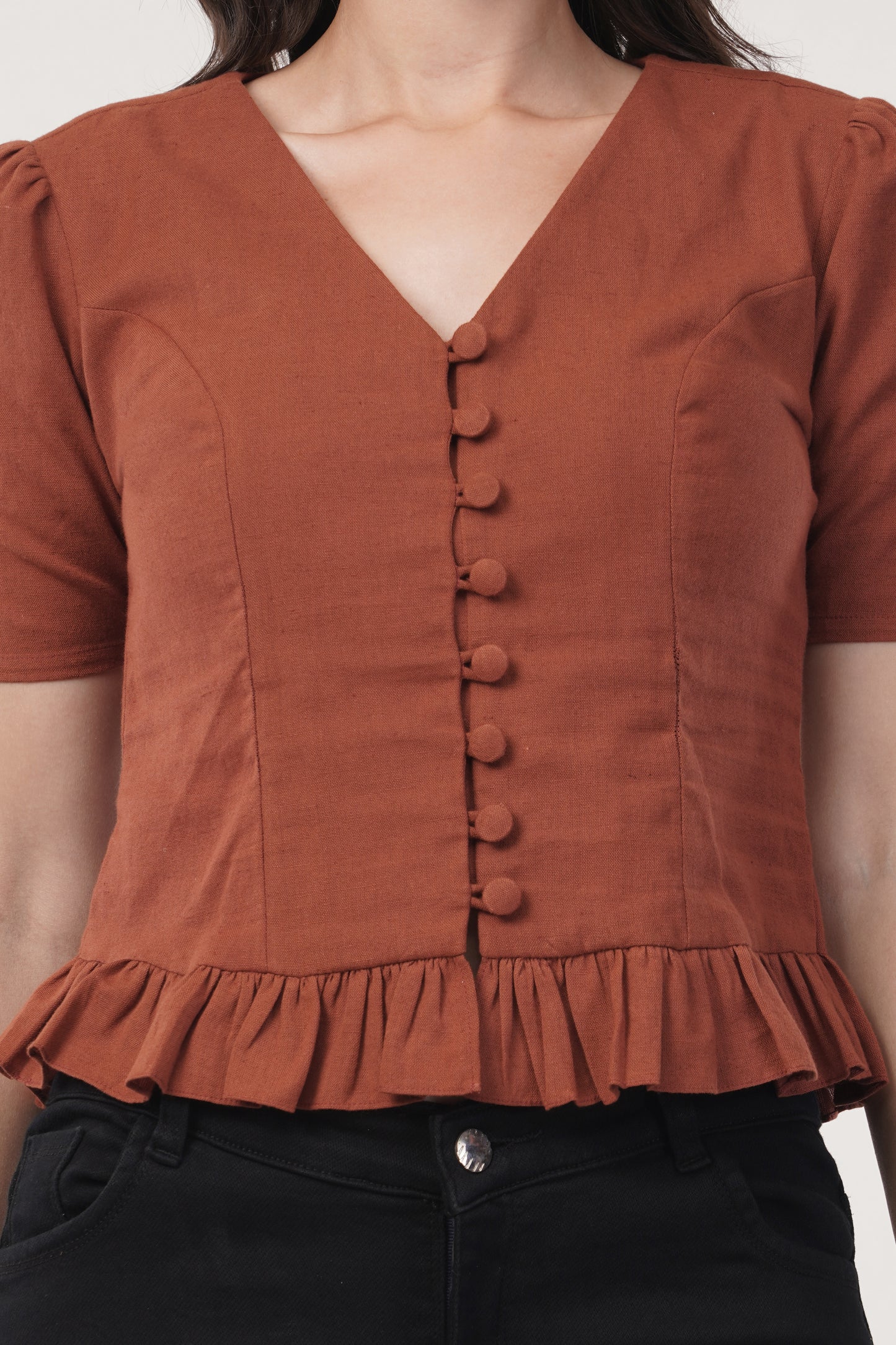 Button up V neck top